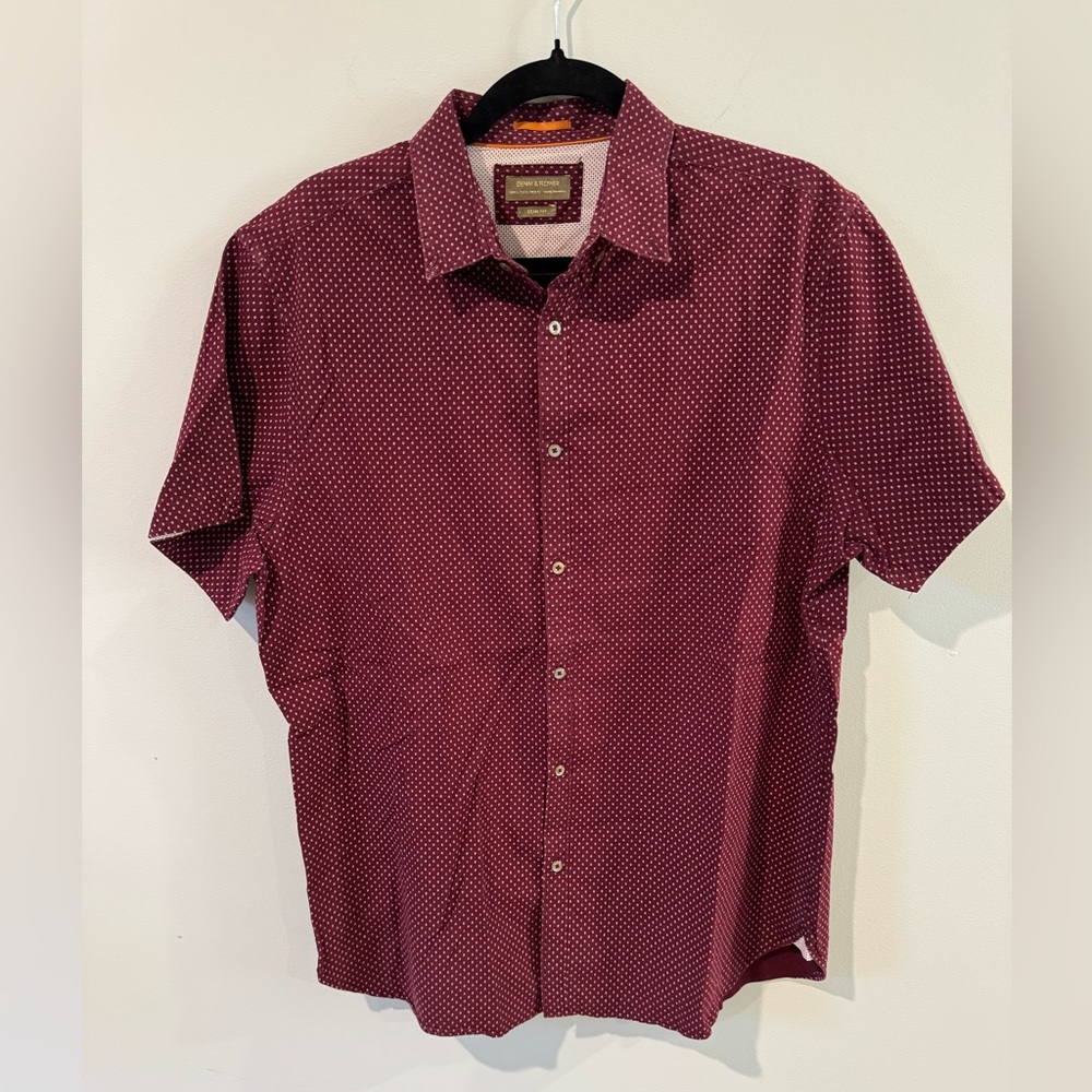 Men’s Denim & Flower Burgundy Patterned Casual Shirt Size Large